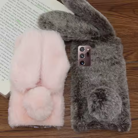 For Samsung Galaxy Note 20 Ultra Case Fluffy Rabbit Ears Plush For Galaxy S20 S21 S22 S23 Plus S10 S9 Soft Shockproof Back Cover
