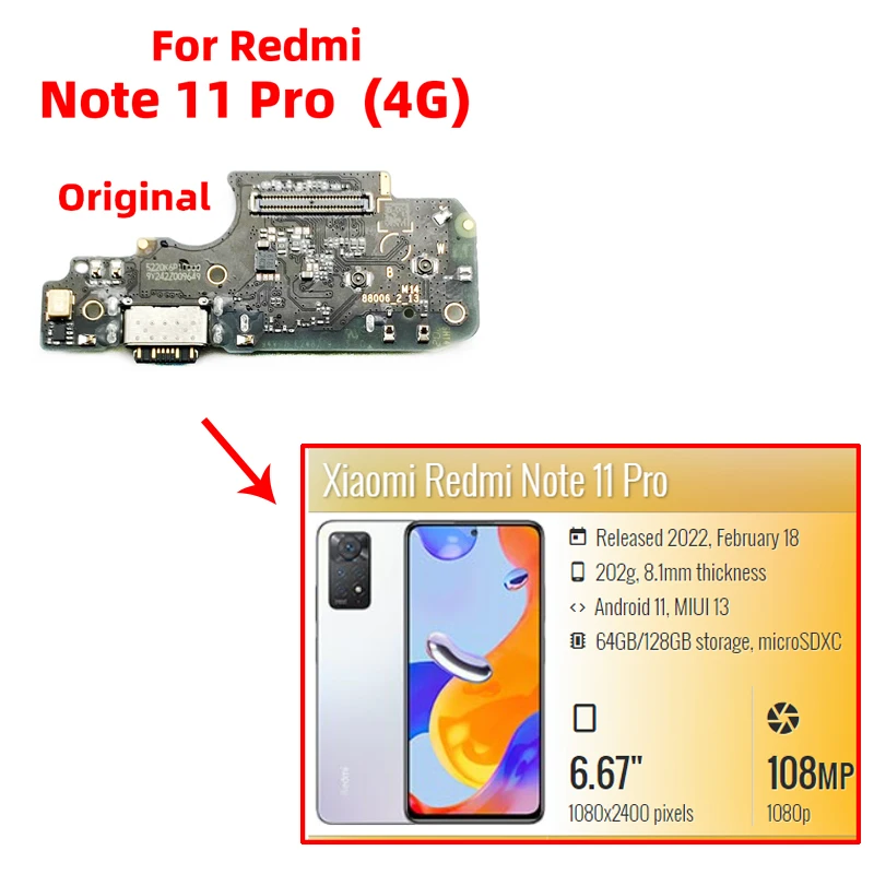 Original For xiaomi redmi note 11 pro 4G Dock Connector USB Charger Charging Port Flex Cable Board Replacement