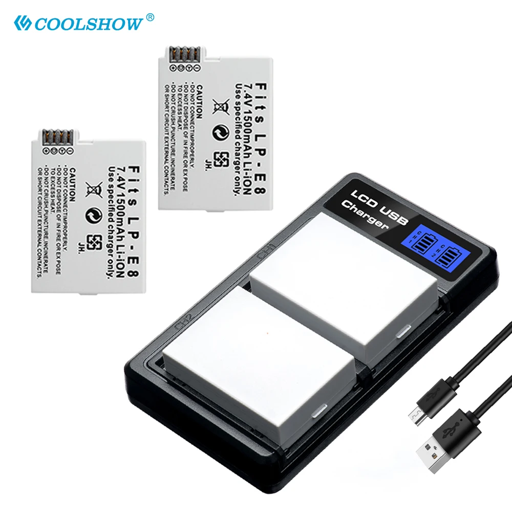 LP-E8 LP E8 1500mAh Battery Camera For Canon EOS Rebel T2i T4i T5i T3i X5 X6i X7i 550D 600D 650D Rechargeable Batteries Charger