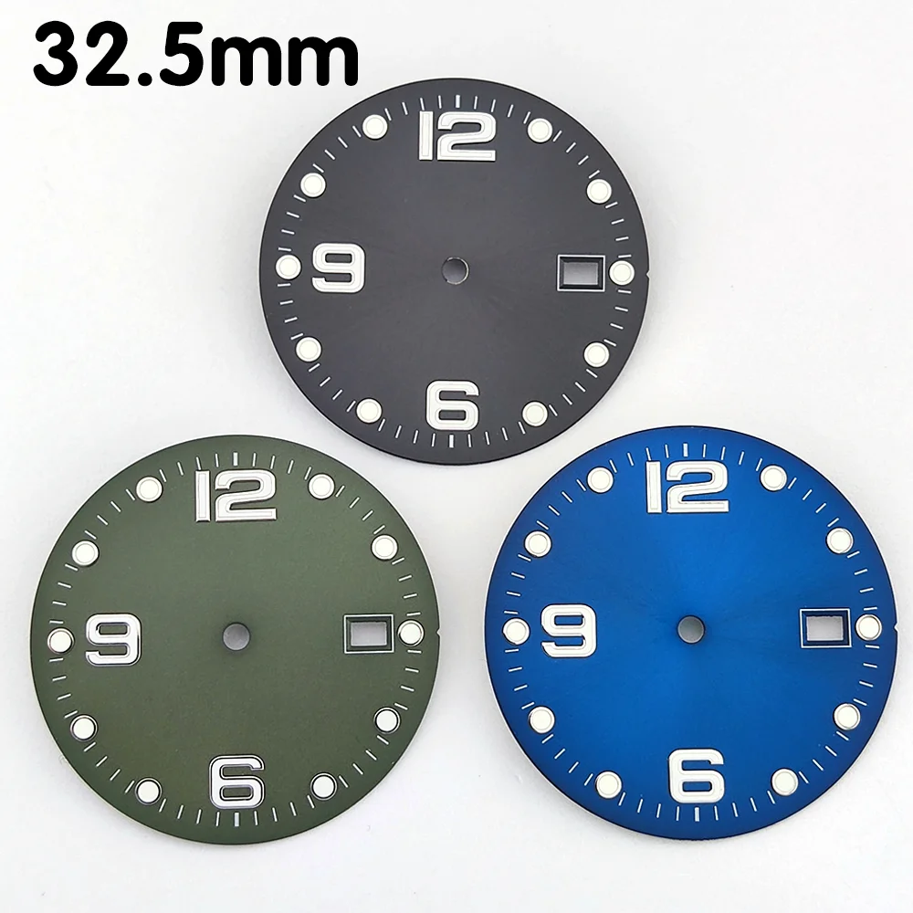 قرص 32.5 ملم NH35 قرص أخضر مضيء نافذة تقويم واحدة تناسب حركة NH35/NH36 أقراص ساعة عالية الجودة