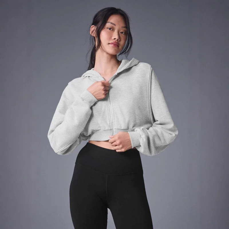 

Women Cropped Zip Up Hoodie Jacket Minimal Sport Style Loose Fit Short Sweatshirt Lightweight Activewear Outerwear for Daily