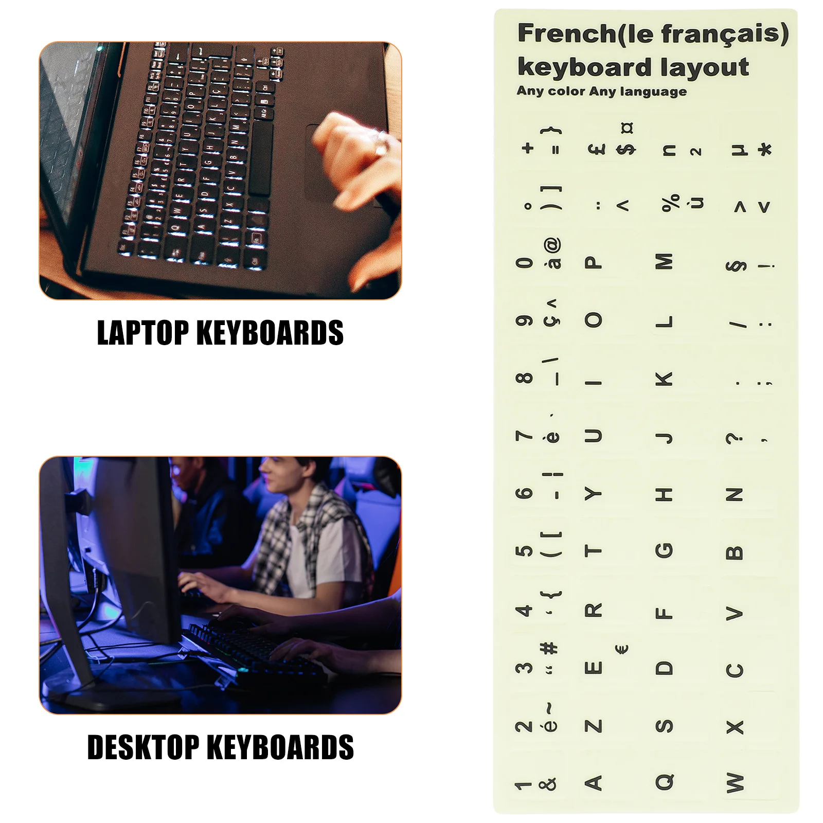 

1 Sheet Night Light Keyboard Sticker Universal French Keyboard Letter Replacement Decal Durable Computer Accessory for Desktop