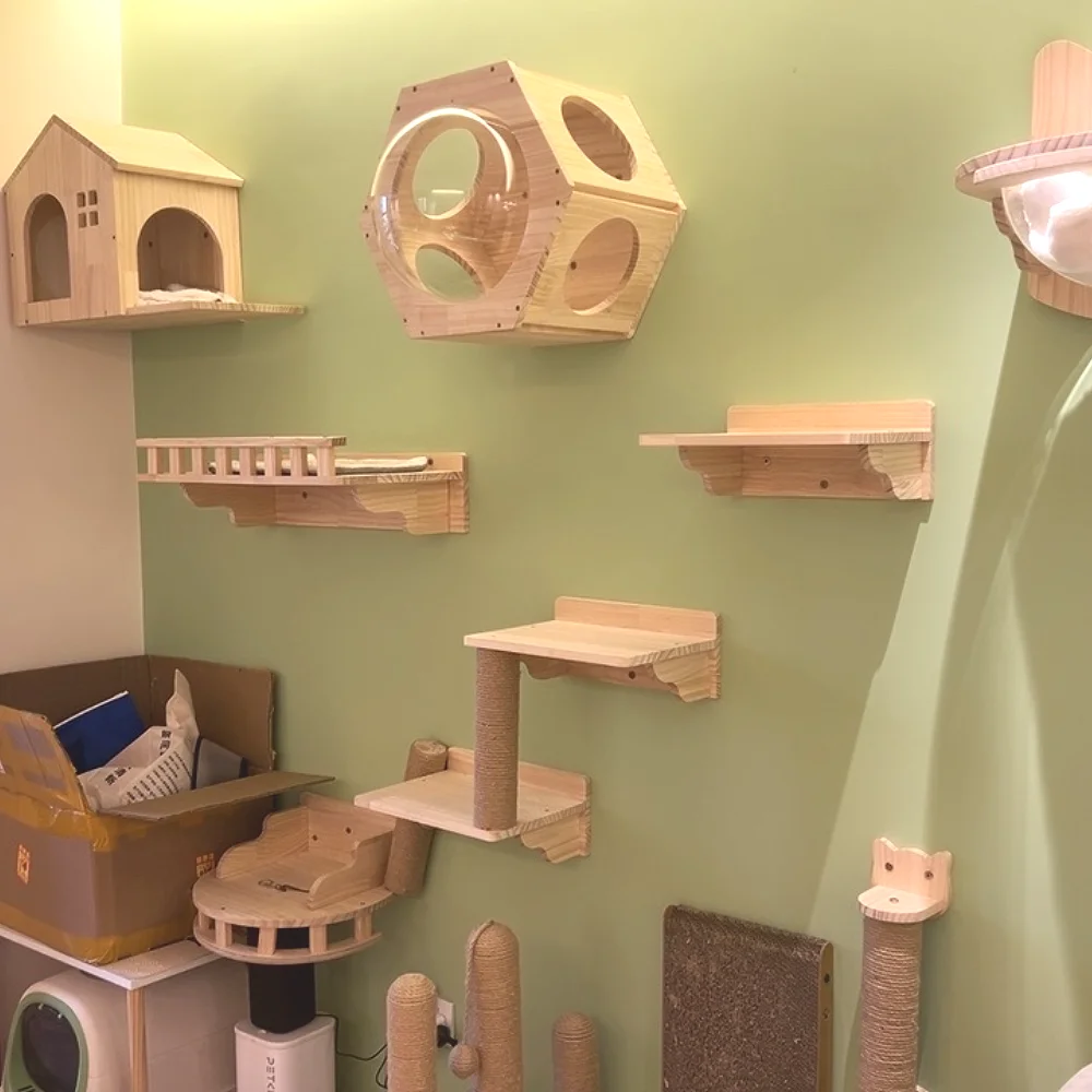 

Wall-Mounted Cat Tree Tower Cat Climbing Shelves with Sisal Stairs Scratching Post Indoor Cats Gym Pet Furniture Toy Accessories