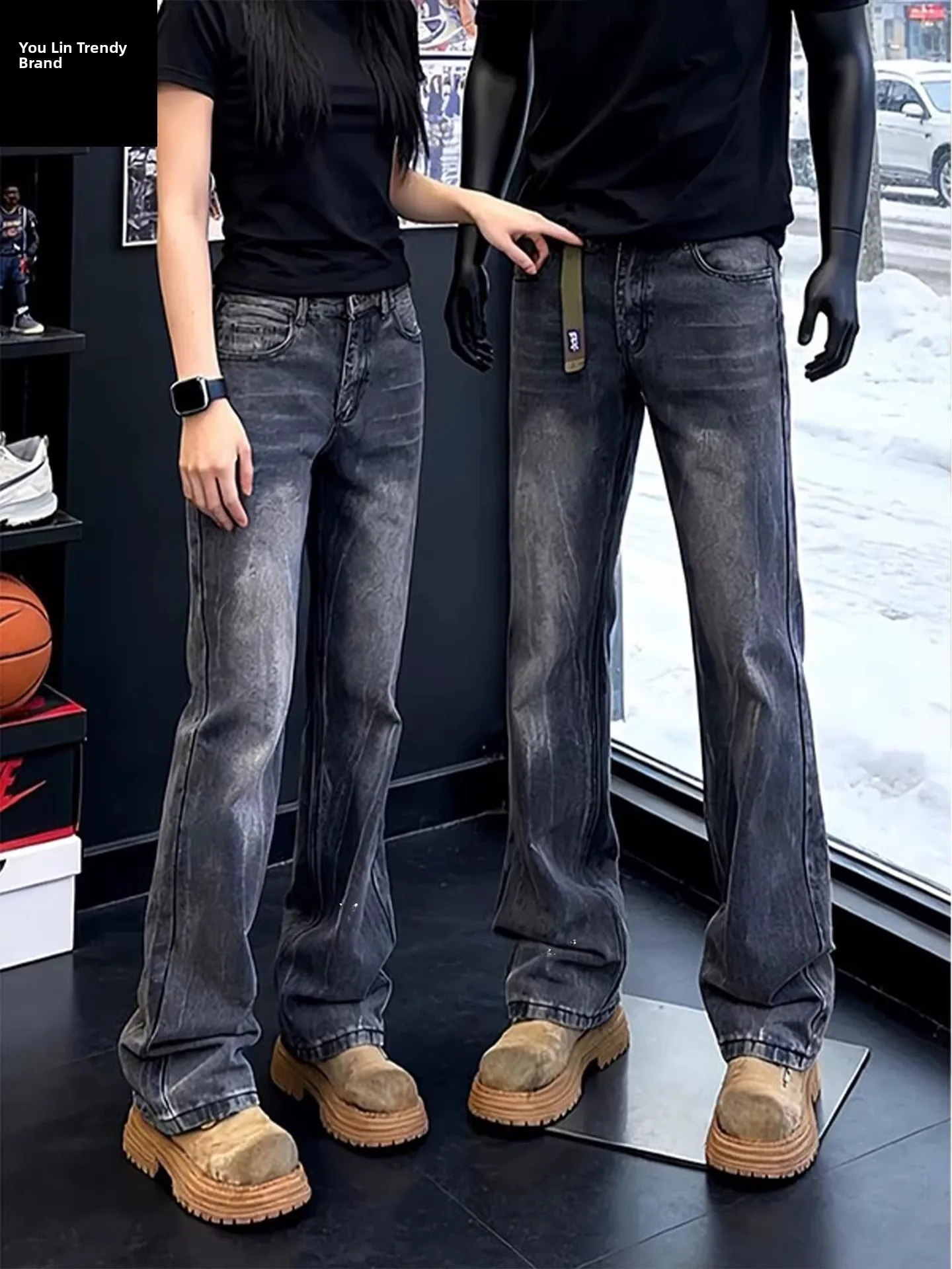 

Мужские джинсы Bla Waed с узором в виде молнии, прямые, слегка расклешенные, Cleanfit, удлиняющие ноги, в американском уличном стиле