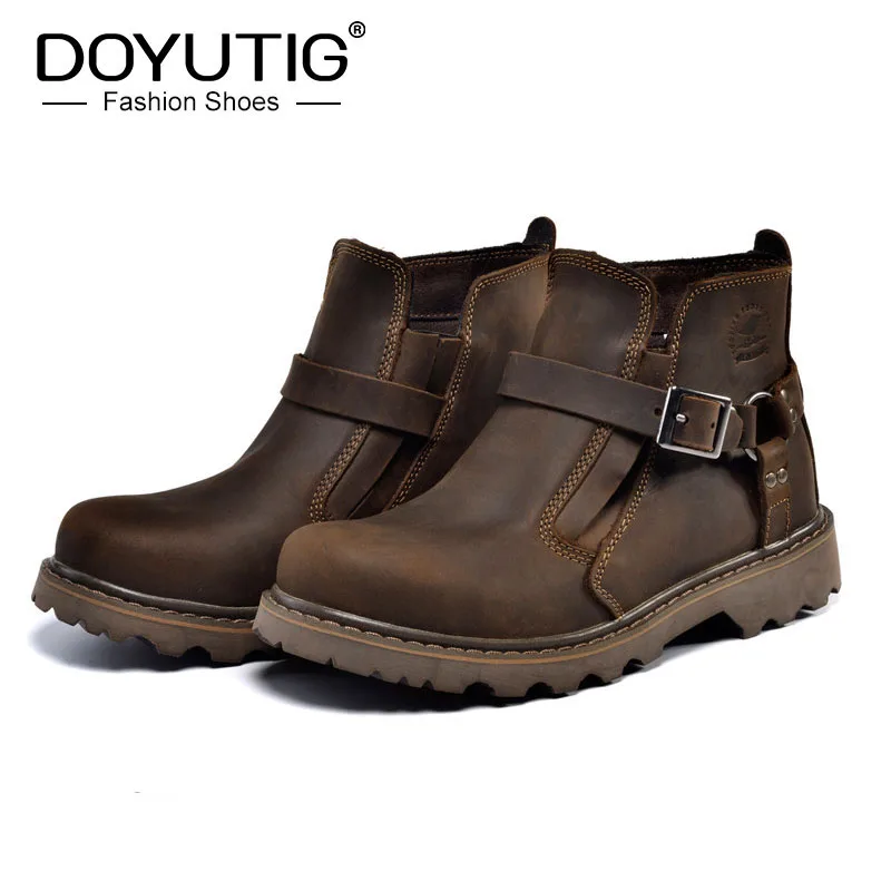 DOYUTIG Men's Genuine Leather Motorcycle Boots Retro Low Cut Workwear Boots Crazy Horse Leather Outdoor Couples Shoes SGC004