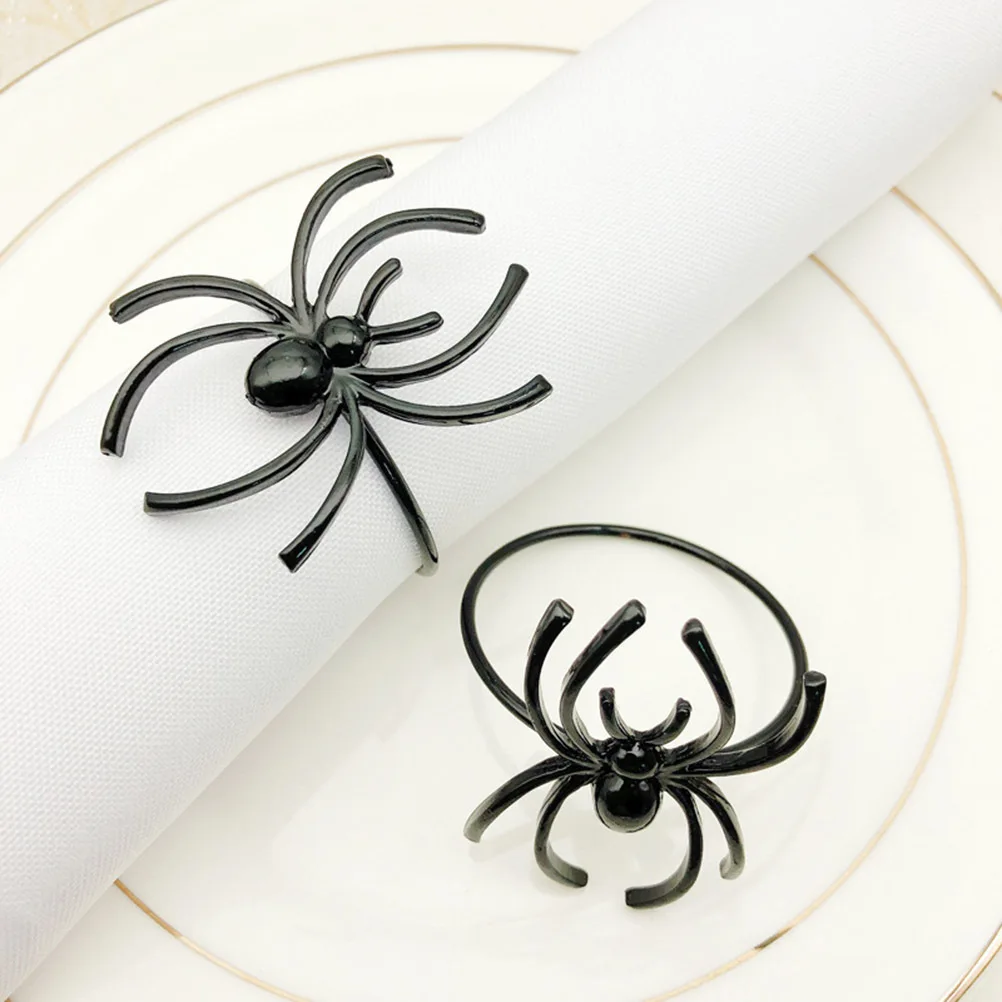 

6Pcs Halloween Napkin Rings Alloy Black Spider Design Hotel Restaurant Dining Party Napkin Holder Serviette Buckles