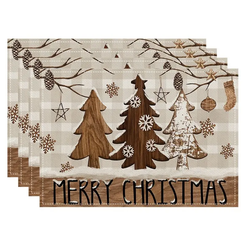 VIKAMA Farmhouse Style Christmas Tree Meal Mat Waterproof and Insulated Table Mat Holiday Party Home Restaurant Table Decor Mat