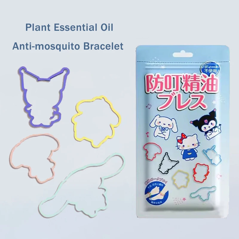 Pulsera antimosquitos de 30 piezas para niños, brazalete Kawaii con diseño de Hello Kittys, Kuromi Melody, para exteriores, antimordedura, anillo de aceite esencial de planta, regalo