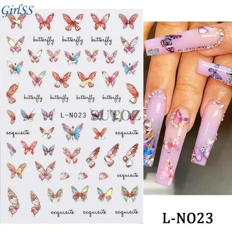 DIY Art 5D Butterfly Stickerrs Adesivo relevo dourado Dicas manicure Decoração para mulheres T4MB