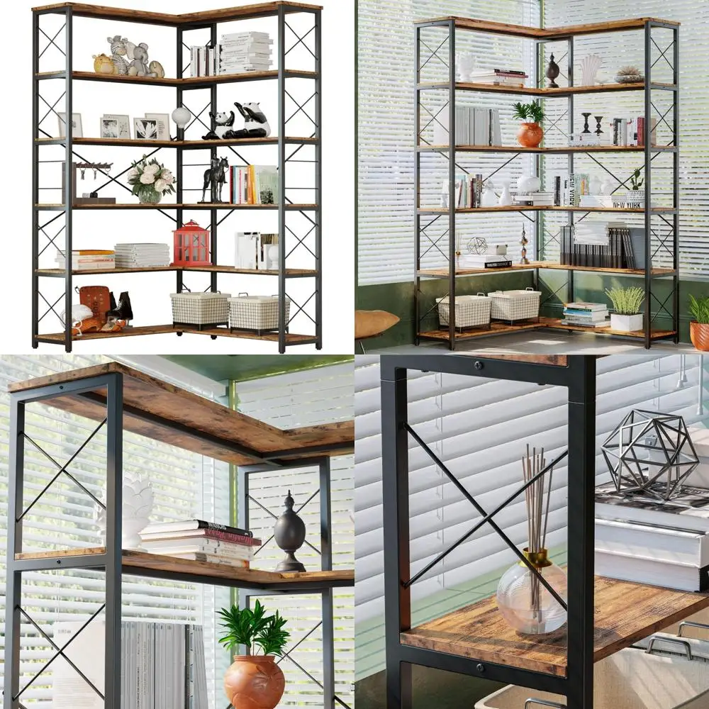

Vintage Industrial Style Corner Bookshelf with 6 Shelves for Storage and Display