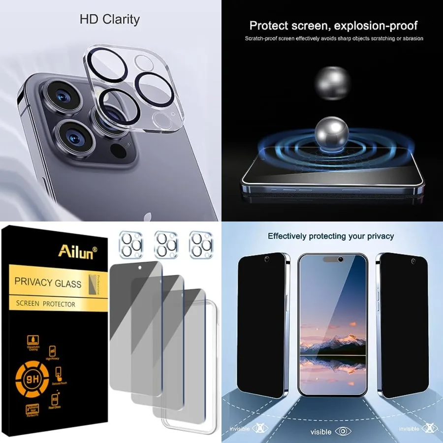 

3Pack Privacy Screen tector for [6.7 inch]+3Pack Camera Lens tector with Installation Frame, Dynamic Island Compatible, Anti Sp