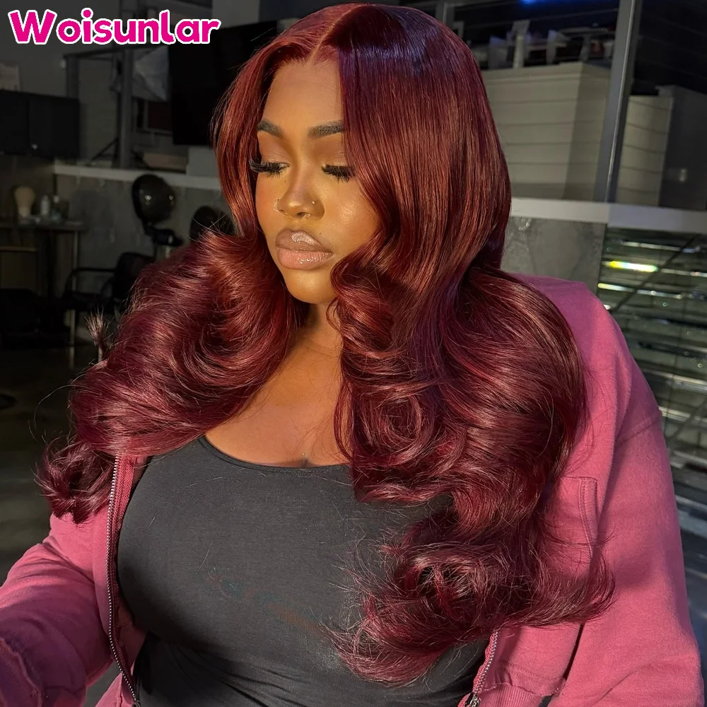 

36 inches 99j Burgundy lace Front Human Hair Wigs body wave 200Density Black women13x4 Transparent Lace Brazilian Human hair wig