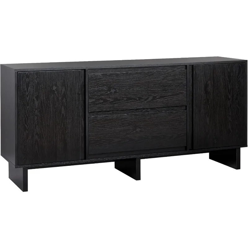 

Scandinavian Beveled 2-Door, 2-Drawer Sideboard, 63 Inch, Black armario exterior