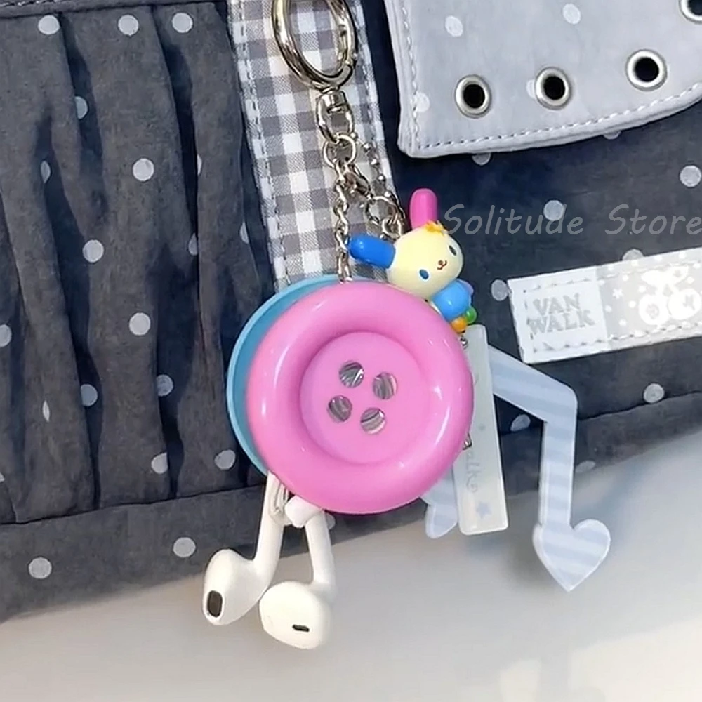 Retro Extra Large Button Wired Headphone Storage Pendant Decoration Accessories Cable Winder Keychain