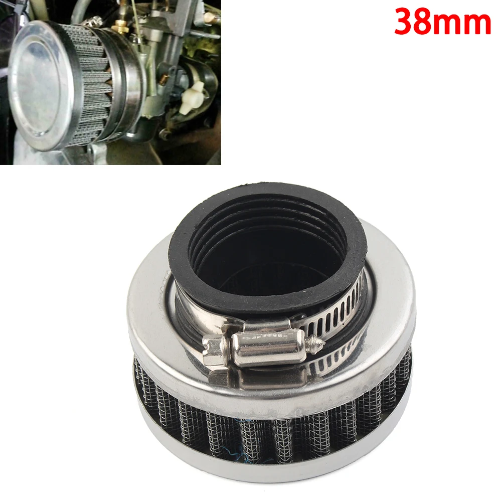Motorbike Scooter Stainless Steel 38mm Air Intake Filter Cleaner w/ Clamp