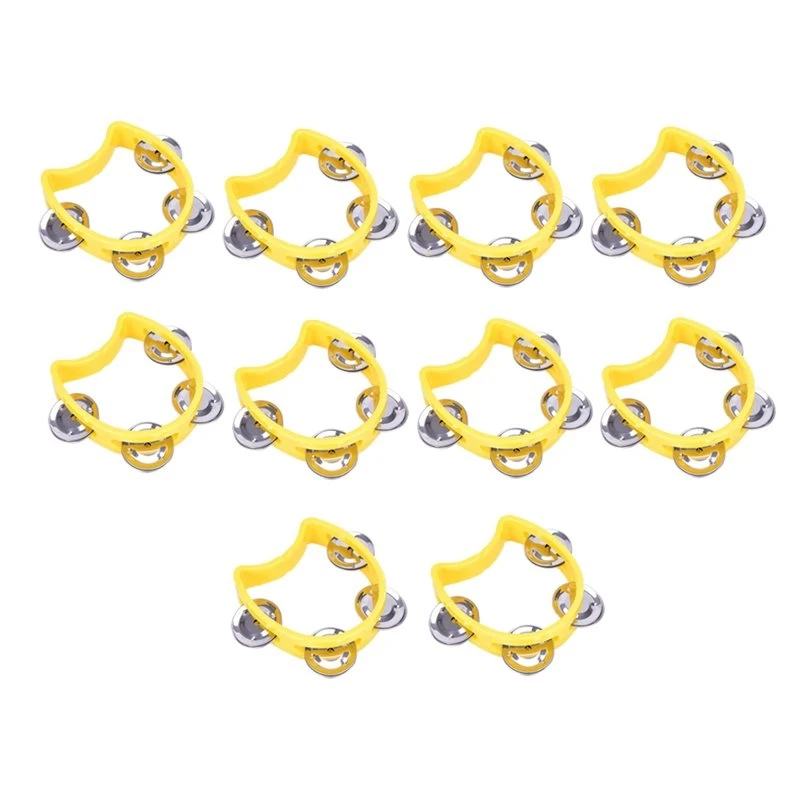 Musical Instrument Noise Maker 10PCS Tamborines Percussion 4 Bells Handheld Drum-[JQ-EN&RS]