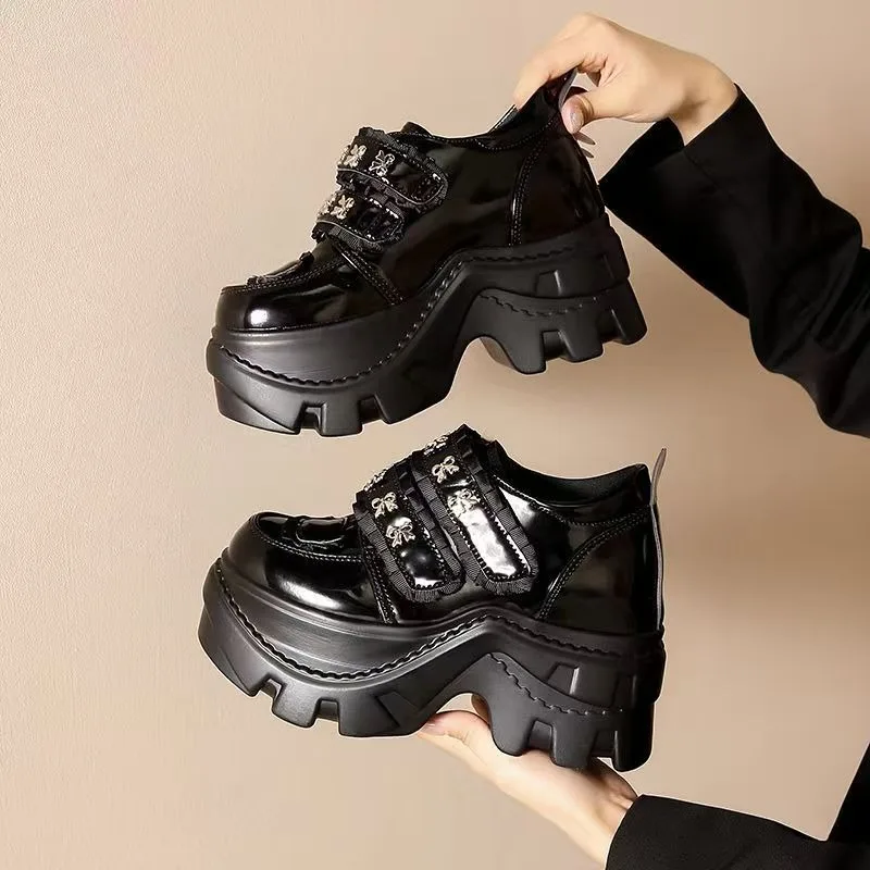 

Women's Thick Soled 8cm Loafers 2026 Height Increasing Small Leather Shoes Spring New Commuter Black Women's Shoes