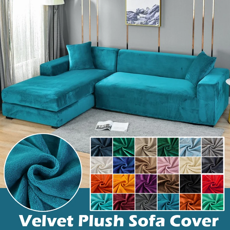 Velvet Sofa Cover Elastic Thick L Shaped Corner Sofa Cover for Living Room 1/2/3/4 Seater Stretch Cover for Sofa Couch Armchair