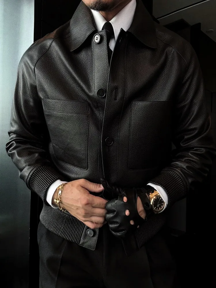 เสื้อแจ็คเก็ตหนังแกะแท้ทรงสลิม - Leather Work Jacket Mens บทวิจารณ์และราคา