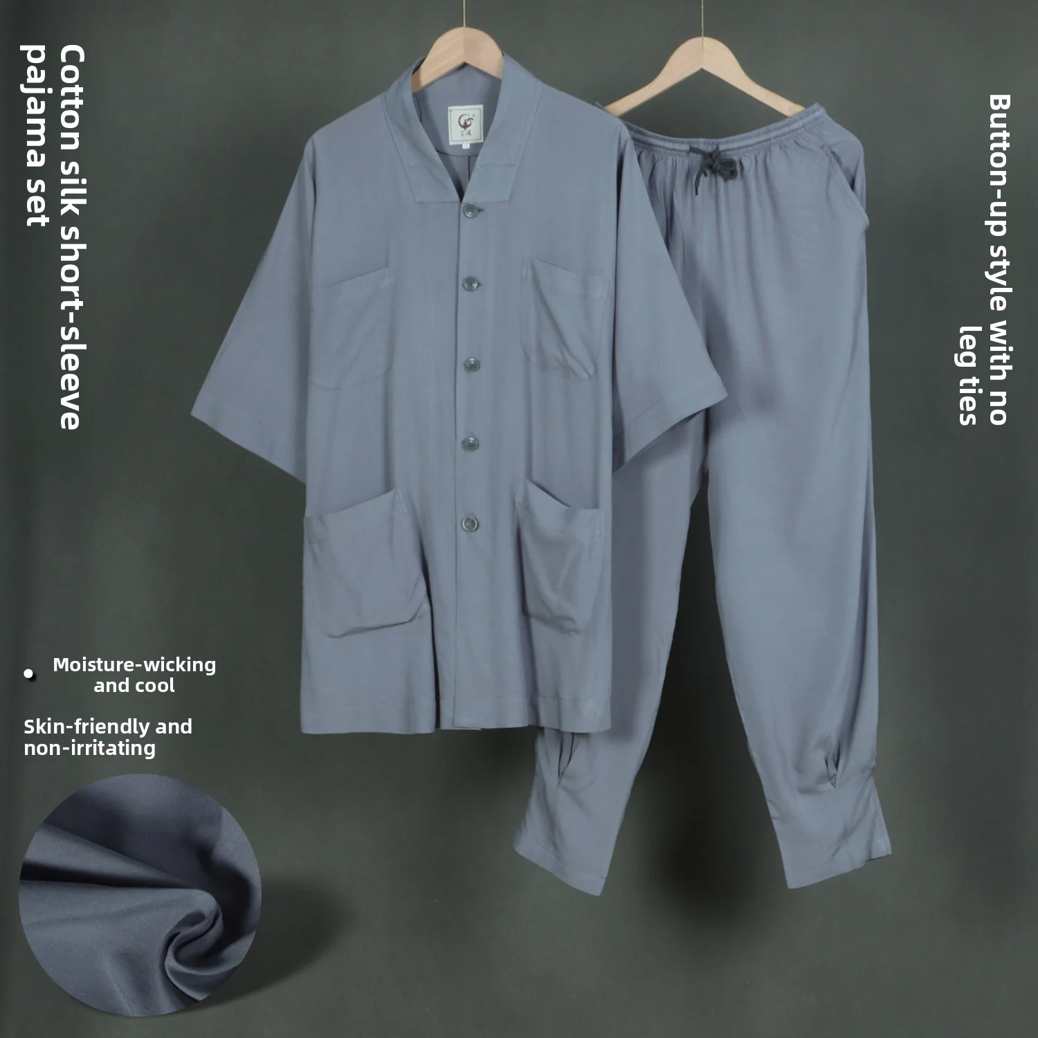 men's-summer-thin-short-sleeve-monastic-garment-cotton-silk-loose-fit-breathable-casual-wear-knitted-cloth-button-decorated