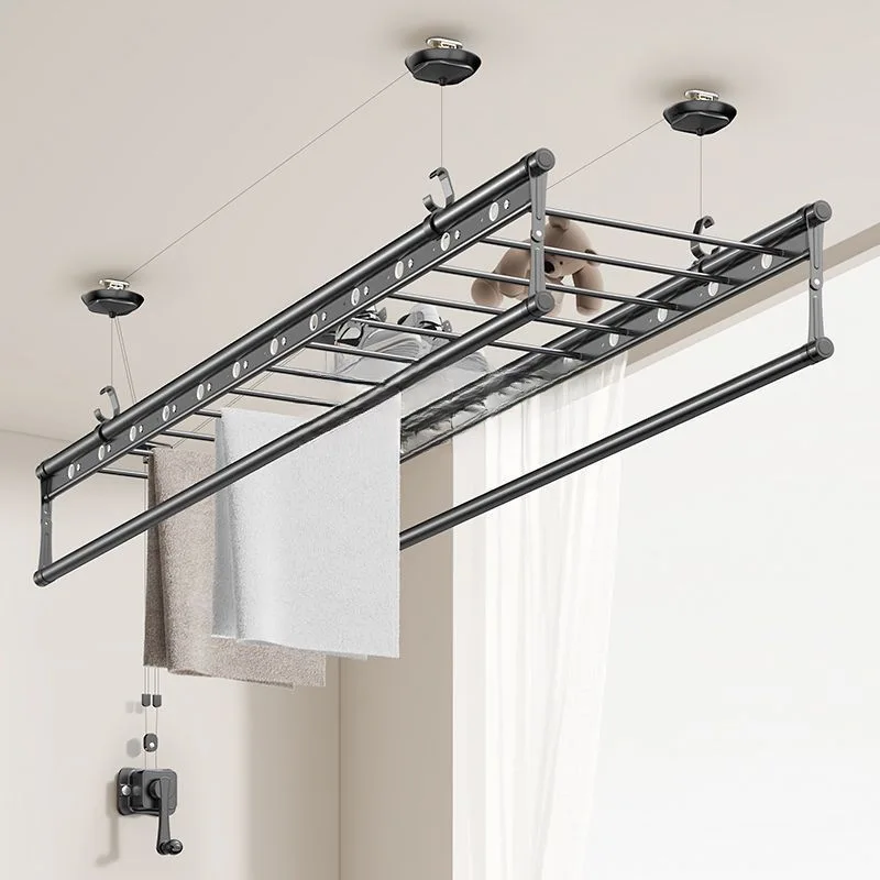 lift drying rack balcony household hand crank manual drying rod quilt indoor automatic folding drying