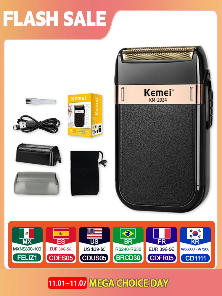 Kemei Electric Shaver for Men Waterproof Twin Blade Reciprocating Cordless Razor USB Rechargeable Shaving Machine Barber Trimmer