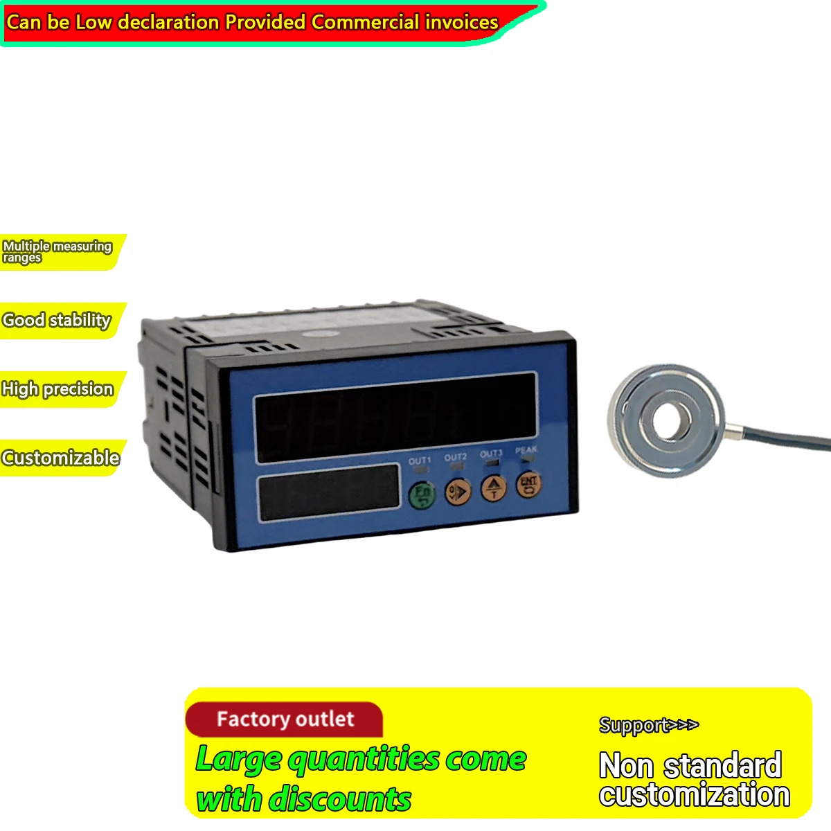 

Thru-hole Weighing Sensor with Smart Controller Meter, Bolt Preload Force Transducer Kit 1t 2t 5t Stainless Steel