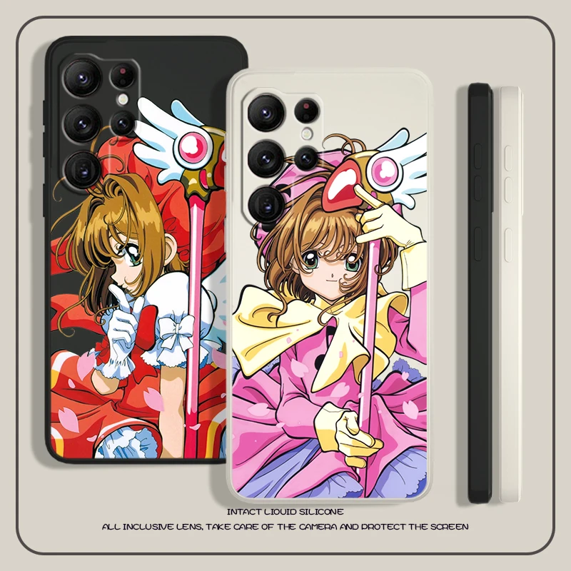 Card captor Sakura For Samsung S23 S22 S21 Ultra S20 FE S10 S9 Plus Lite 5G Liquid Rope Phone Case Cover