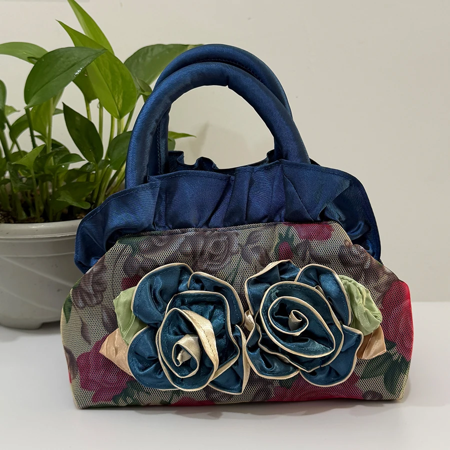 Flower fabric bag - hand-sewn for dinner party bags, women's hand-held dress bags, brides' bags view 5