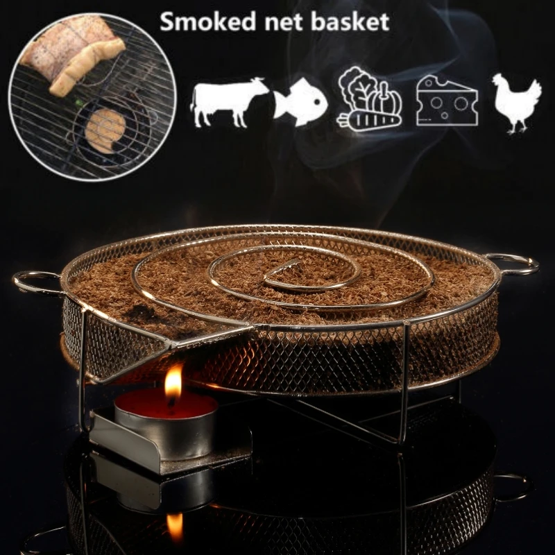 Cold Smoke Generator Charcoal Barbecue Round Meshes  Apple Wood Chips Smoker BBQ Grill Accessories For Salmon