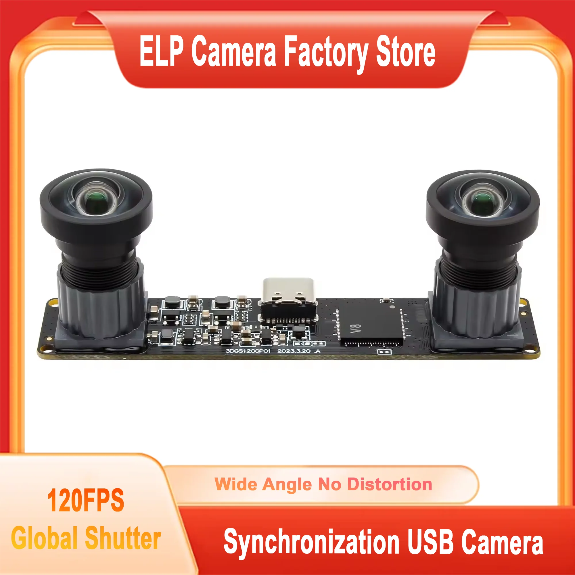 

ELP USB Dual Lens Camera Module 120fps Global Shutter Camera 1200P Wide Angle Synchronization Mini USB Webcam for Robot Vision