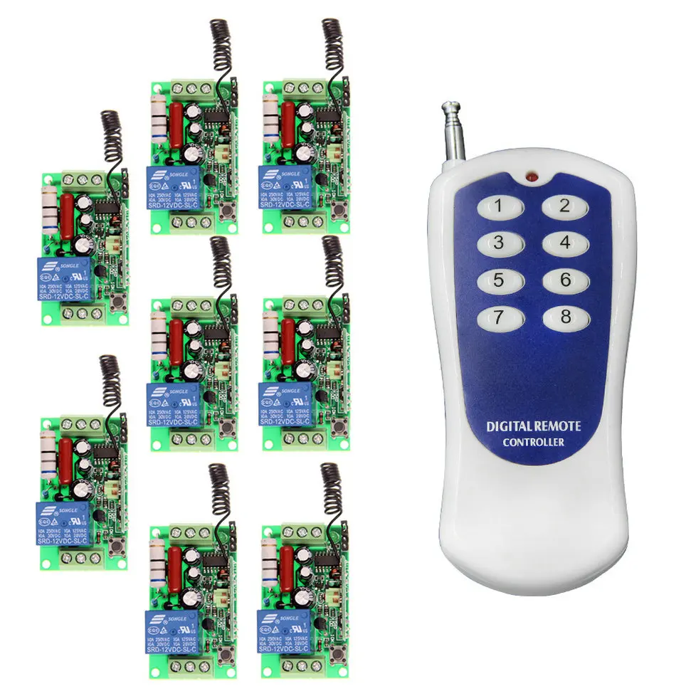 433MHz RF Wireless Remote Control Switch AC 110V 220V Split 8 Groups Of 1CH Repeater Receiver, Used For Light, Solenoid Valve