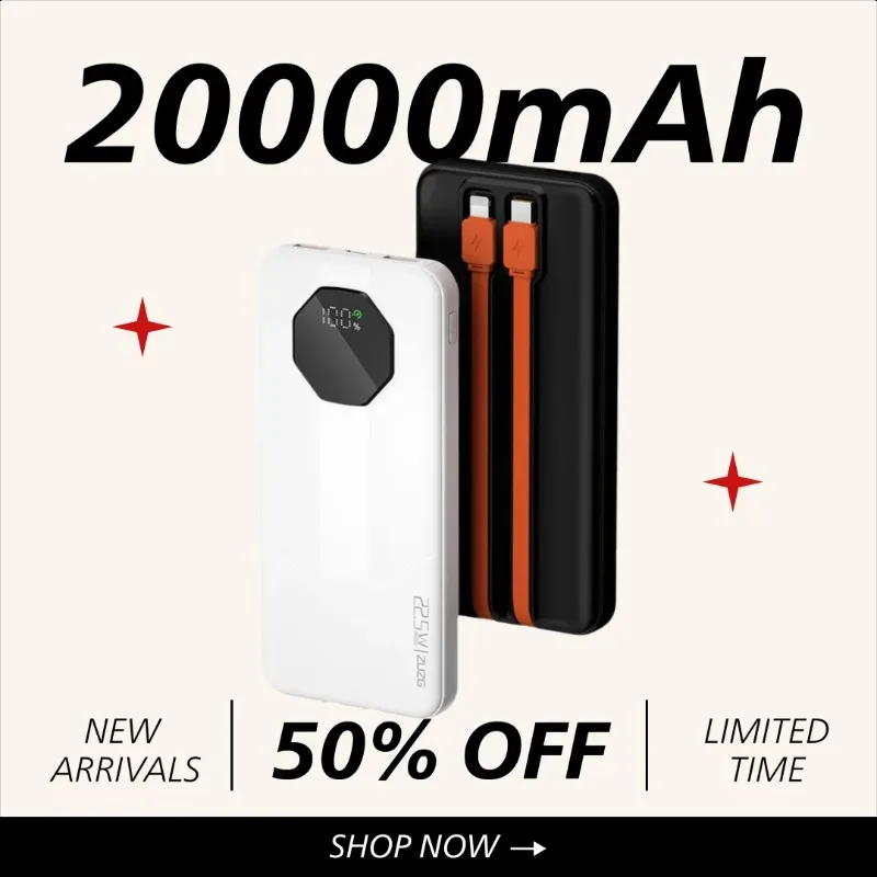 

Built-in Cable Portable Digital Display Power Bank with 3C Certification 10000mAh Super Fast Charging