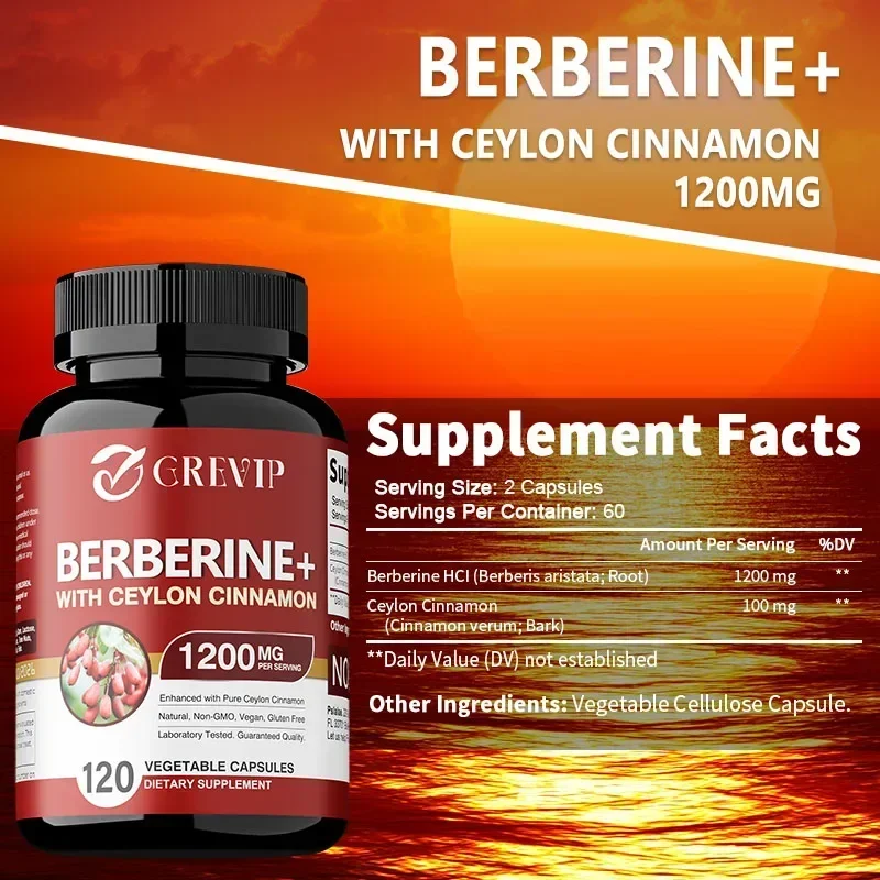 Berberine with Ceylon Cinnamon Capsules - Support Cell Energy, Helps Maintain Gastrointestinal Health, Improve Immunity, Non-GMO