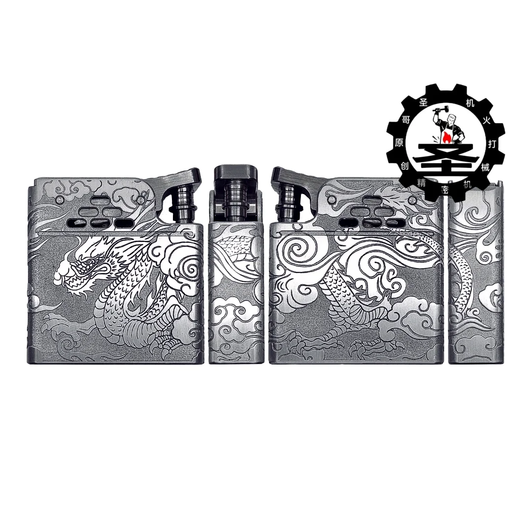 CNC Metal Mechanical Lighter Vintage Press & Pop Design Windproof Mechanical Linkage Structure Brass Stainless Steel Titanium