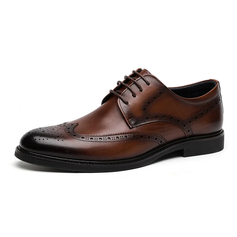 Genuine Leather Mens Brogues Shoes Handmade Luxury Quality Comfortable Autumn New Retro 2026 Wedding Business Shoes Man Size 45