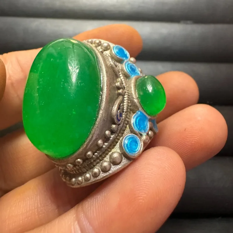 

Domineering Men's Statement Ring, Large Green Cat's Eye Gemstone Luxury Boss Fashion Jewelry