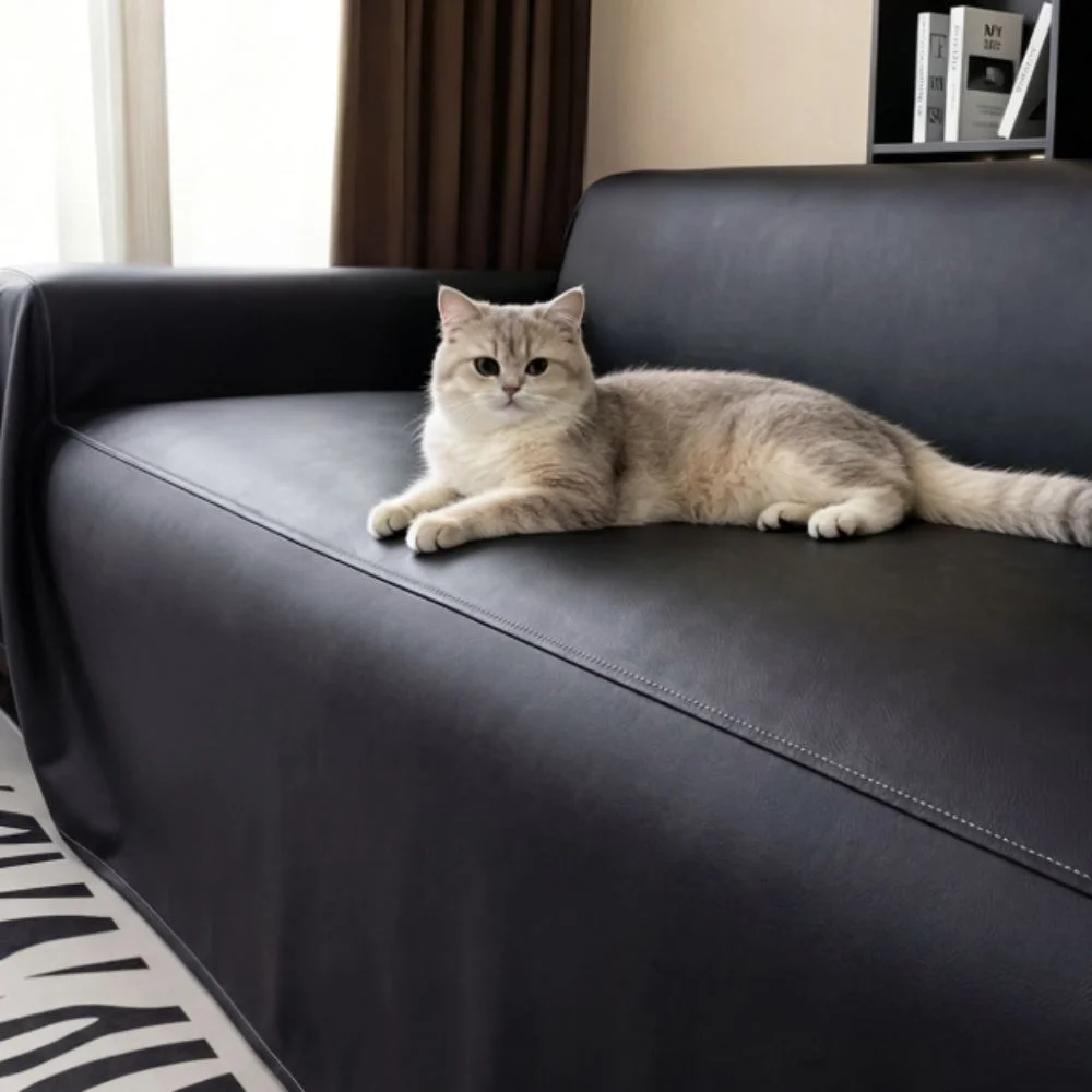 Durable Waterproof PU Leather Sofa Cover Anti-scratch Stain-Resistant Slipcover Solid Color Full Cover Sofa Towel Pets