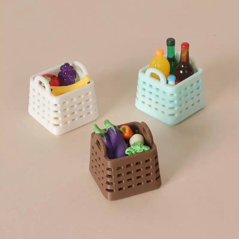 (.) Mini Grocery Basket Dollhouse Accessories Miniature Fruit Vegetable Drink Basket Set For 1:12 Scale Doll House Kitchen Decor
