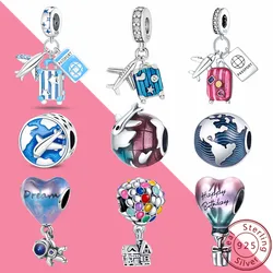 2023 Newest Charms 925 Fit Pandora Original Bracelets Earth Plane Bead Hot Air Balloon Travel Pendant DIY Jewelry Making