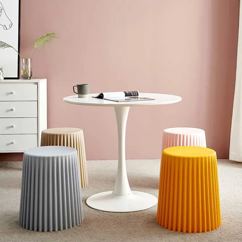 Nordic Plastic Stool Thickened Round Stools for Living Room Fashionable Creative Beautiful Corrugated Cut Surface Bucket Stool