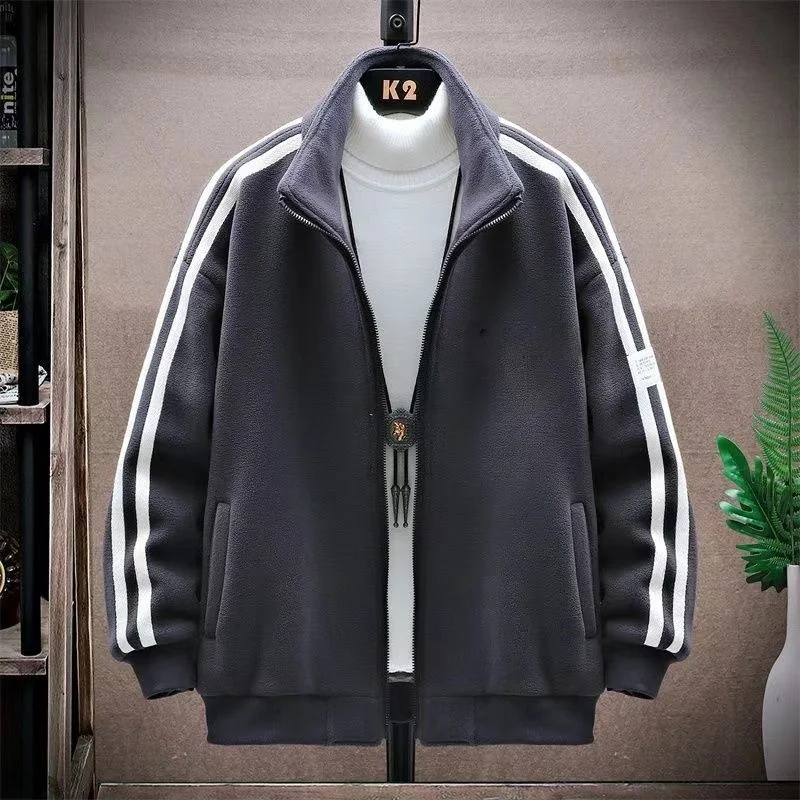 

2024 Autumn Winter Thiened ort Jaet Men's Stand Collar Fce Warm Outerwear Faionable Youth lin Polyester Fiber