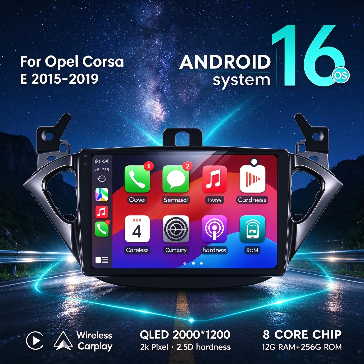 9 inch Carplay Car Radio For Opel Corsa E 2015-2019  Android 16 Multimedia Navigation Head Unit 2K QLED Screen