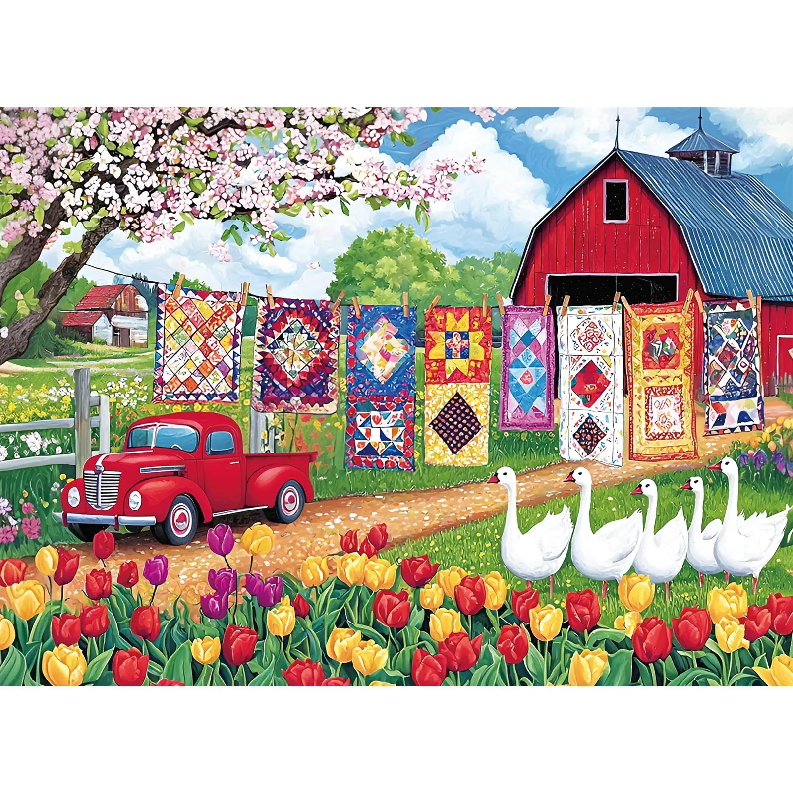 500/1000/1200/2000PCS Puzzles for Tulip Goose Farm Scene Jigsaw Puzzles Brain Challenge Game Gift Home Decor