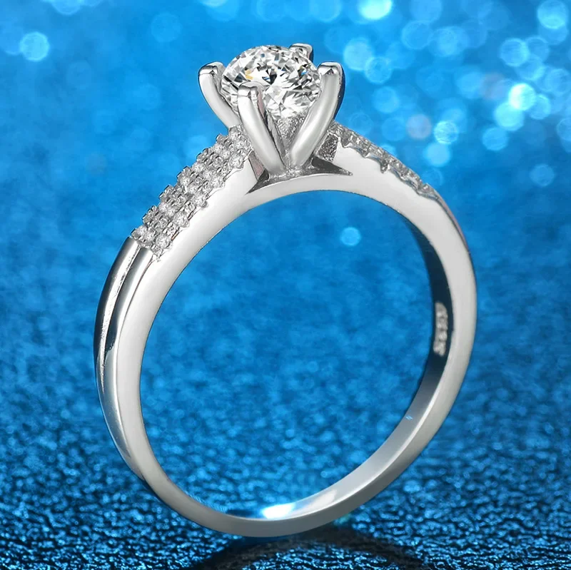 2 Row Luxurious CZ Rings Female 925 Sterling Silver Ring Bijoux White 4 Prong Zirconia Wedding Rings for Women Jewelry