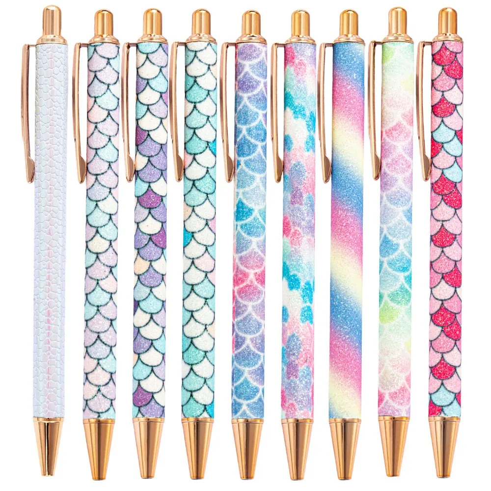 7/9Pcs High Quality Shiny Roller Ballpoint Pen Luxury Cute Wedding Rose Gold Metal Stationery School Office Supply Spinning
