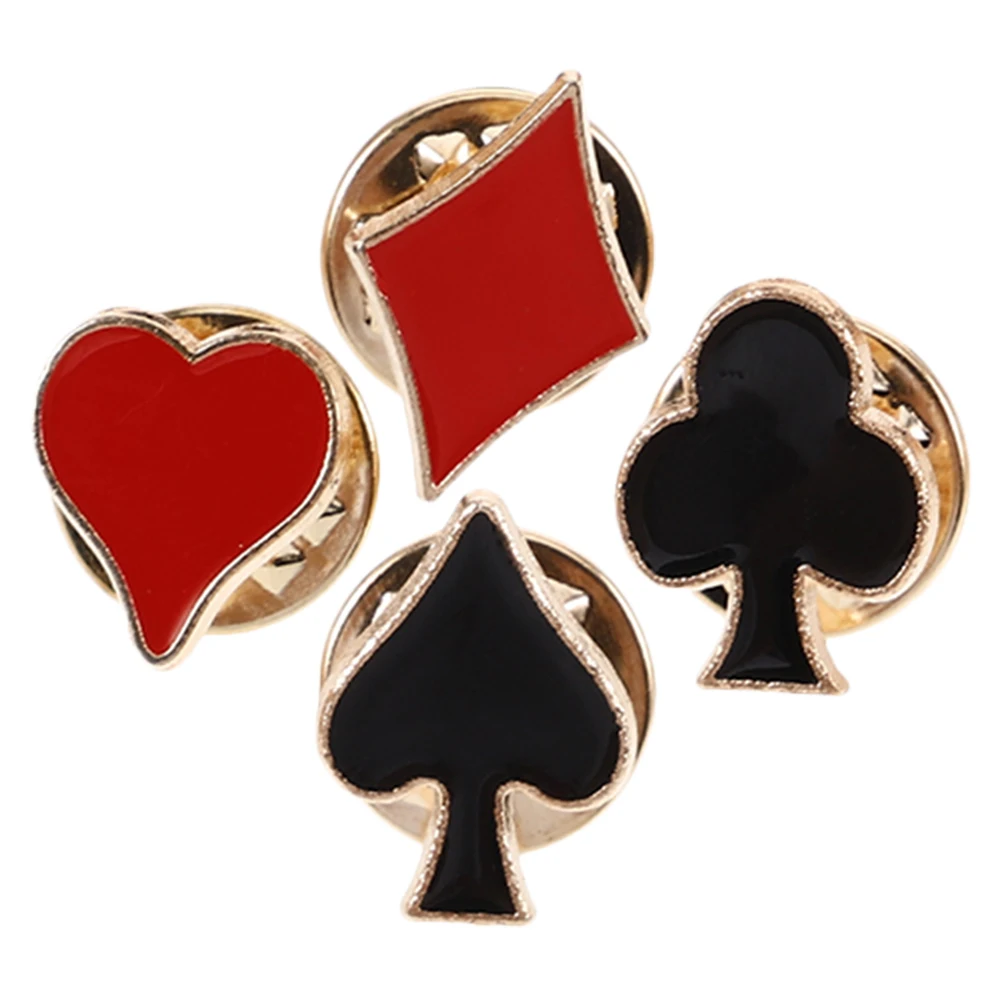

4pcs Poker Brooch Lapel Pin Decorative Clothes Adornment Playing Card Charms Mini Pins Collar Accessory Durable Gifts