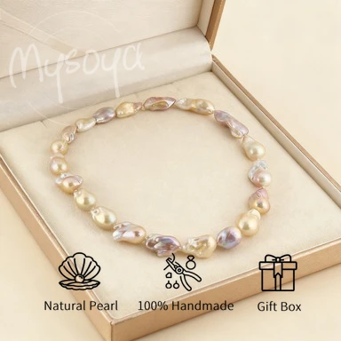 

MYSOYA 12-21 мм розовое фиолетовое ожерелье из пресноводного жемчуга в стиле барокко с подарочной коробкой идеальный подарок на свадьбу, день рождения, Рождество, Новый год