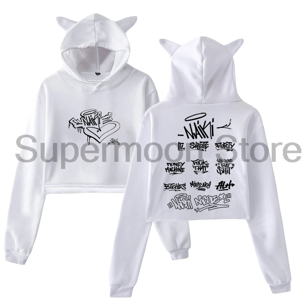 Nicki Nicole Naiki Merch Hoodie Female Cat Ears Hooded Sweatshirts Long Sleeve Crop Top Women's Clothes