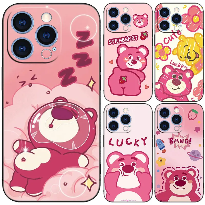 lotso Strawberry Bear Black Phone Case For Huawei Pura70 Pro Plus P60 Pro P50 P40 P30 P20 Pro P10 Lite PSmart Z PSmart 2021